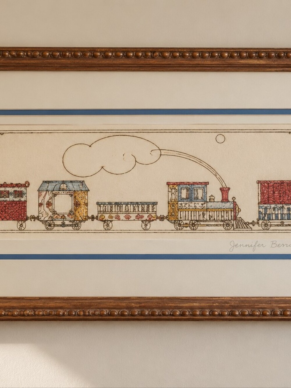 Jennifer Berringer Signed Color Etching 41/200 Framed 20x12 Whimsical Train Art